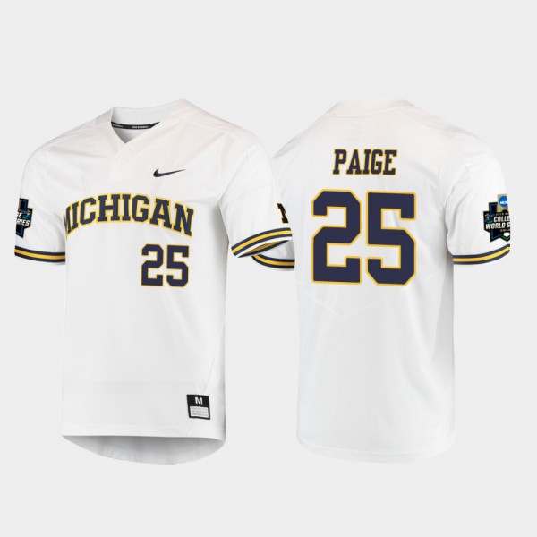University of Michigan #25 Mens Isaiah Paige Jersey White 2019 NCAA Baseball College World Series Alumni